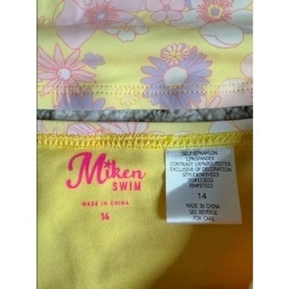 Miken‎ Swim Girls Yellow Floral Tankini Two Piece Swimsuit Set Size 14 NWT